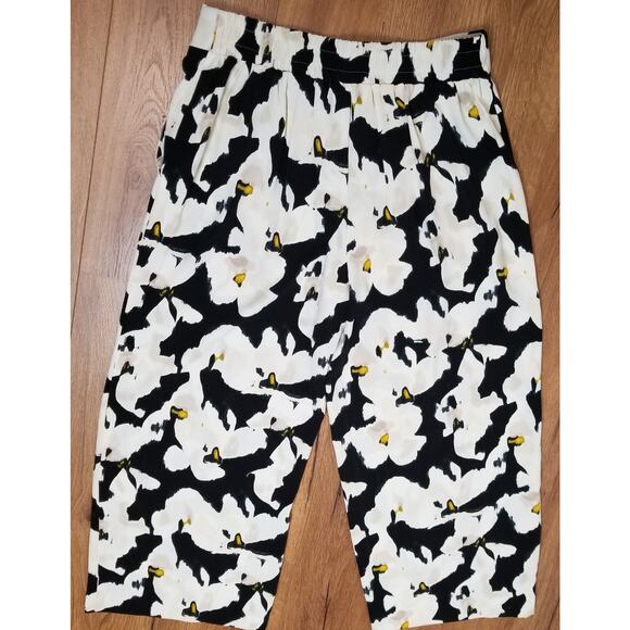 Nine West Women's Black & White Floral Crop Wide Leg Pants Pull-On Size M - Picture 3 of 9